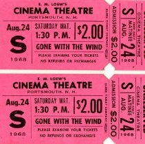 E. M. Loew's Cinema Theatre, Portsmouth, N.H., Aug. 24, 1968 [tickets] no. 00177 and 00178.
